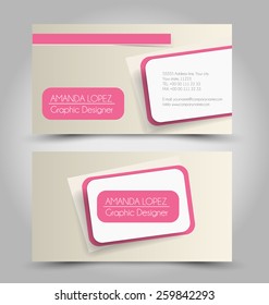 Business card design set template for company corporate style. Pink and beige color. Vector illustration. 