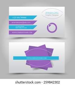 Business card design set template for company corporate style. Purple, blue and silver color. Vector illustration. 