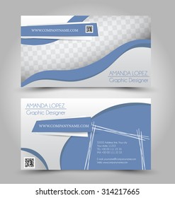 Business card design set template for company corporate style. Blue and silver color. Vector illustration.