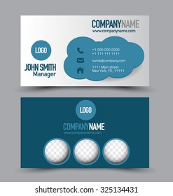 Business card design set template for company corporate style. Blue color. Vector illustration.