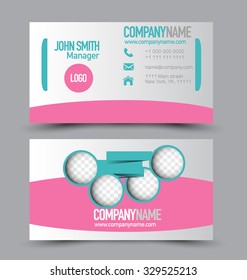 Business card design set template for company corporate style. Pink and green color. Vector illustration.
