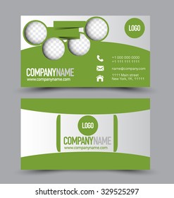 Business card design set template for company corporate style. Green color. Vector illustration.