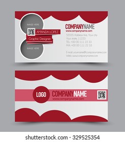 Business card design set template for company corporate style. Red color. Vector illustration.