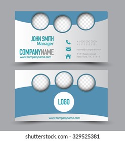 Business card design set template for company corporate style. Blue color. Vector illustration.
