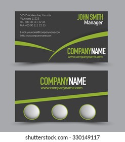 Business card design set template for company corporate style. Black and green color. Vector illustration.