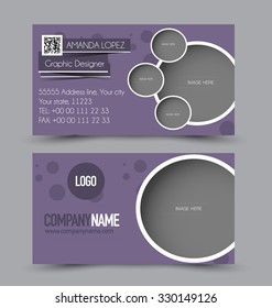 Business card design set template for company corporate style. Purple color. Vector illustration.