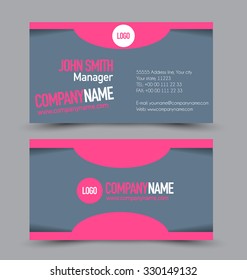 Business card design set template for company corporate style. Pink and grey  color. Vector illustration.