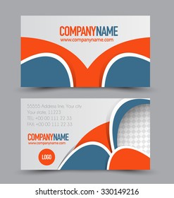 Business card design set template for company corporate style. Blue and orange color. Vector illustration.