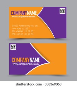 Business card design set template for company corporate style. Orange and purple color. Vector illustration.