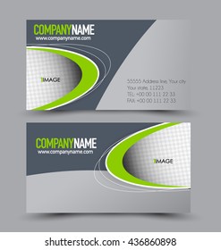 Business card design set template for company corporate style. Green and grey color. Vector illustration.