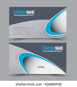 Business card design set template for company corporate style. Blue and grey color. Vector illustration.
