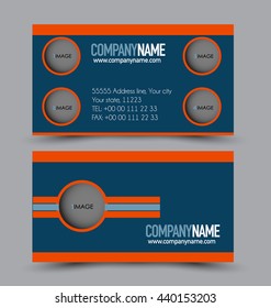 Business card design set template for company corporate style. Blue and orange color. Vector illustration.
