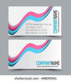 Business card design set template for company corporate style. Blue and pink color. Vector illustration.