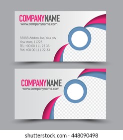 Business card design set template for company corporate style. Blue and pink color. Vector illustration.