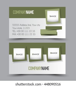 Business card design set template for company corporate style. Green color. Vector illustration.
