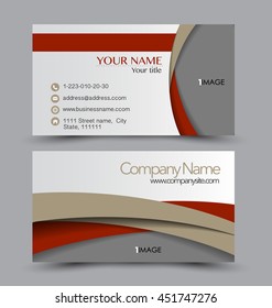 Business card design set template for company corporate style. Red and brown color. Vector illustration.