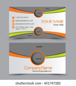 Business card design set template for company corporate style. Orange and green color. Vector illustration.