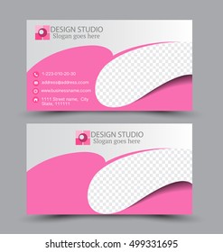 Business card design set template for company corporate style. Pink color. Vector illustration.