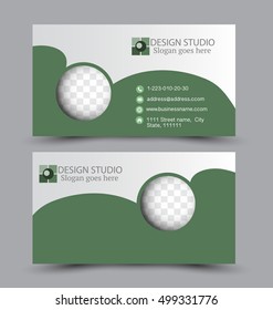 Business card design set template for company corporate style. Green color. Vector illustration.