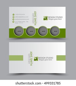 Business card design set template for company corporate style. Green color. Vector illustration.