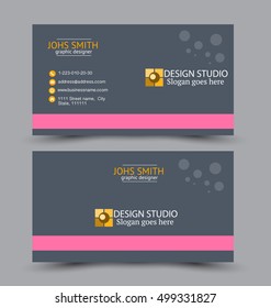 Business card design set template for company corporate style. Pink and orange color. Vector illustration.