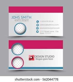 Business card design set template for company corporate style. Pink and blue color. Vector illustration