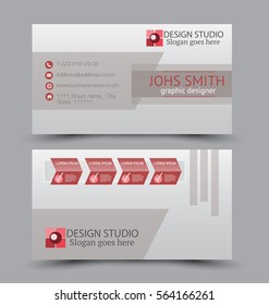 Business card design set template for company corporate style. Red color. Vector illustration