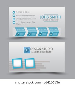 Business card design set template for company corporate style. Blue color. Vector illustration.