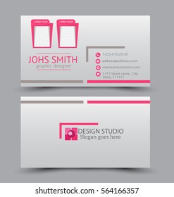 Business card design set template for company corporate style. Pink color. Vector illustration