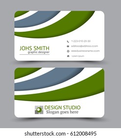 Business card design set template for company corporate style. Green and grey color. Vector illustration.