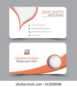 Business card design set template for company corporate style. Orange color. Vector illustration.