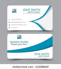 Business card design set template for company corporate style. Blue color. Vector illustration.