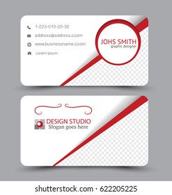 Business card design set template for company corporate style. Red color. Vector illustration.