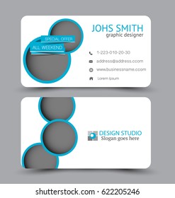 Business card design set template for company corporate style. Blue color. Vector illustration.