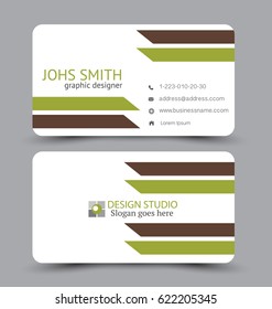 Business card design set template for company corporate style. Brown and green color. Vector illustration.