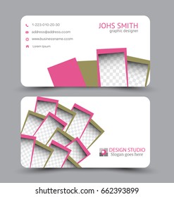 Business card. Design set template for company corporate style. Vector illustration. Pink and green color.