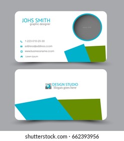 Business card. Design set template for company corporate style. Vector illustration. Blue and green color.