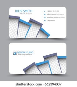 Business card. Design set template for company corporate style. Vector illustration. Grey and blue color.