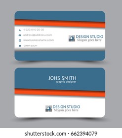Business card. Design set template for company corporate style. Vector illustration. Blue and orange color.