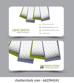 Business card. Design set template for company corporate style. Vector illustration. Grey and green color.