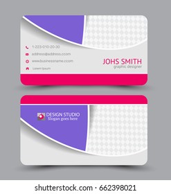 Business card. Design set template for company corporate style. Vector illustration. Pink and purple color.