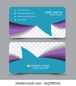 Business card. Design set template for company corporate style. Vector illustration. Blue and purple color.