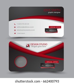 Business card. Design set template for company corporate style. Vector illustration. Black and red color.