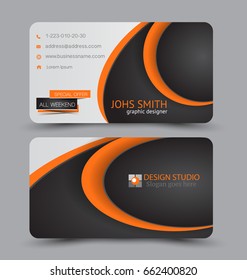 Business card. Design set template for company corporate style. Vector illustration. Black and orange color.