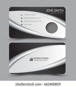 Business card. Design set template for company corporate style. Vector illustration. Black and white color.