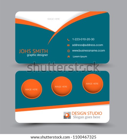 Business card. Design set template for company corporate style. Vector illustration. Blue and orange color.