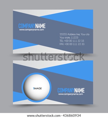 Business card design set template for company corporate style. Blue color. Vector illustration.