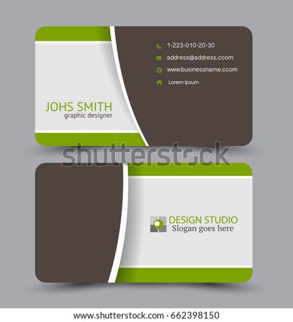 Business card. Design set template for company corporate style. Vector illustration. Green and brown color.