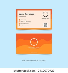 business card design template -  abstract wavy pumpkin orange colored double sided vector - standard US size ratio - editable eps file 