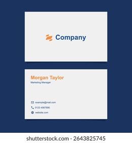 Business card design template in blue, orange, and white color with simple and minimalist style